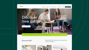 A screenshot of the Red Deer Polytechnic frontpage, against a backdrop in the dark green brand color