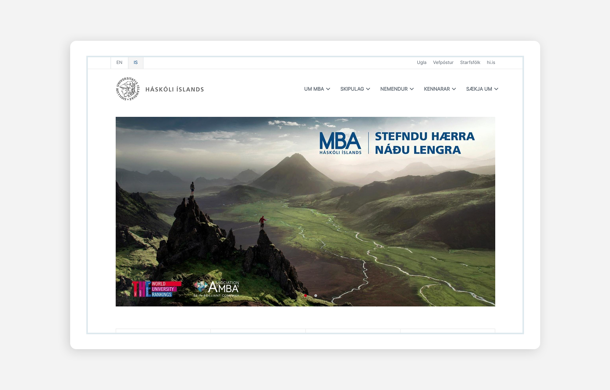 University of Iceland website screenshot. 