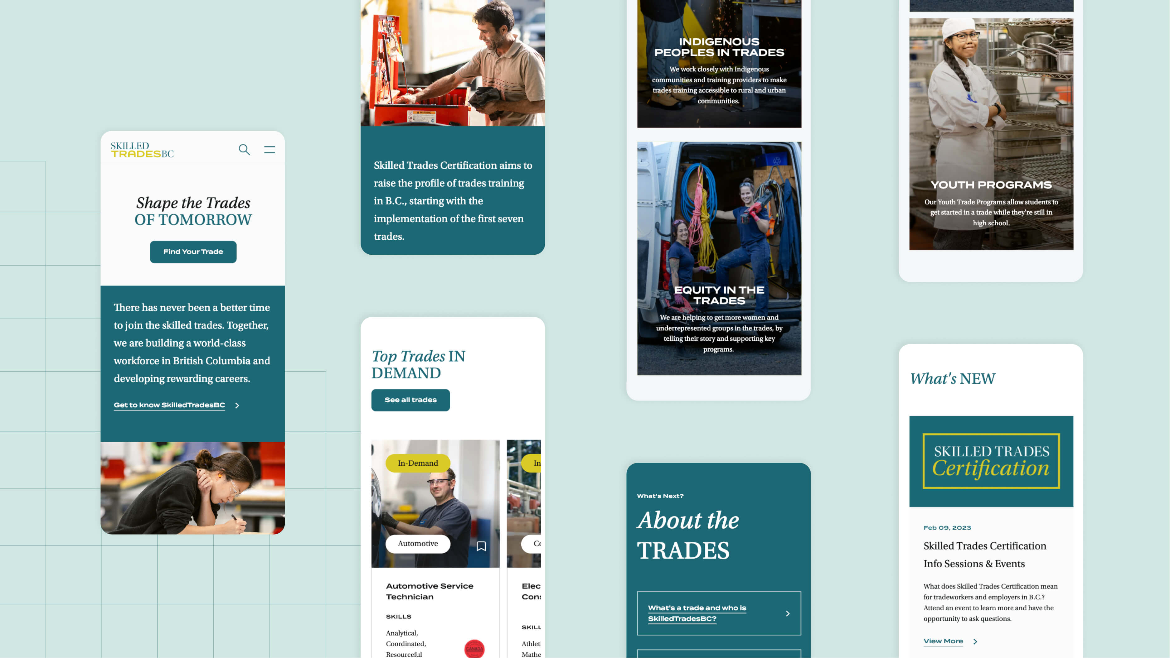 A showcase of SkilledTradesBC mobile site pages