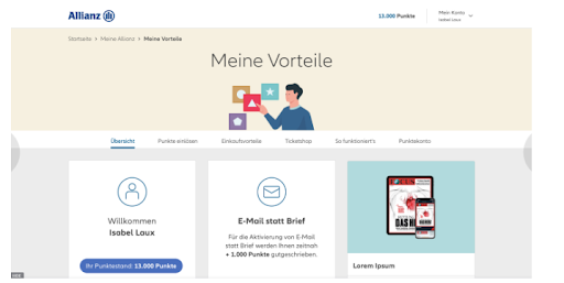 website interface of Allianz which has one full length and 3 small squares