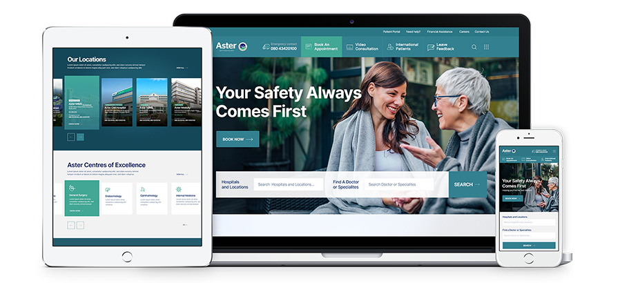 Aster hospitals responsive screen grabs