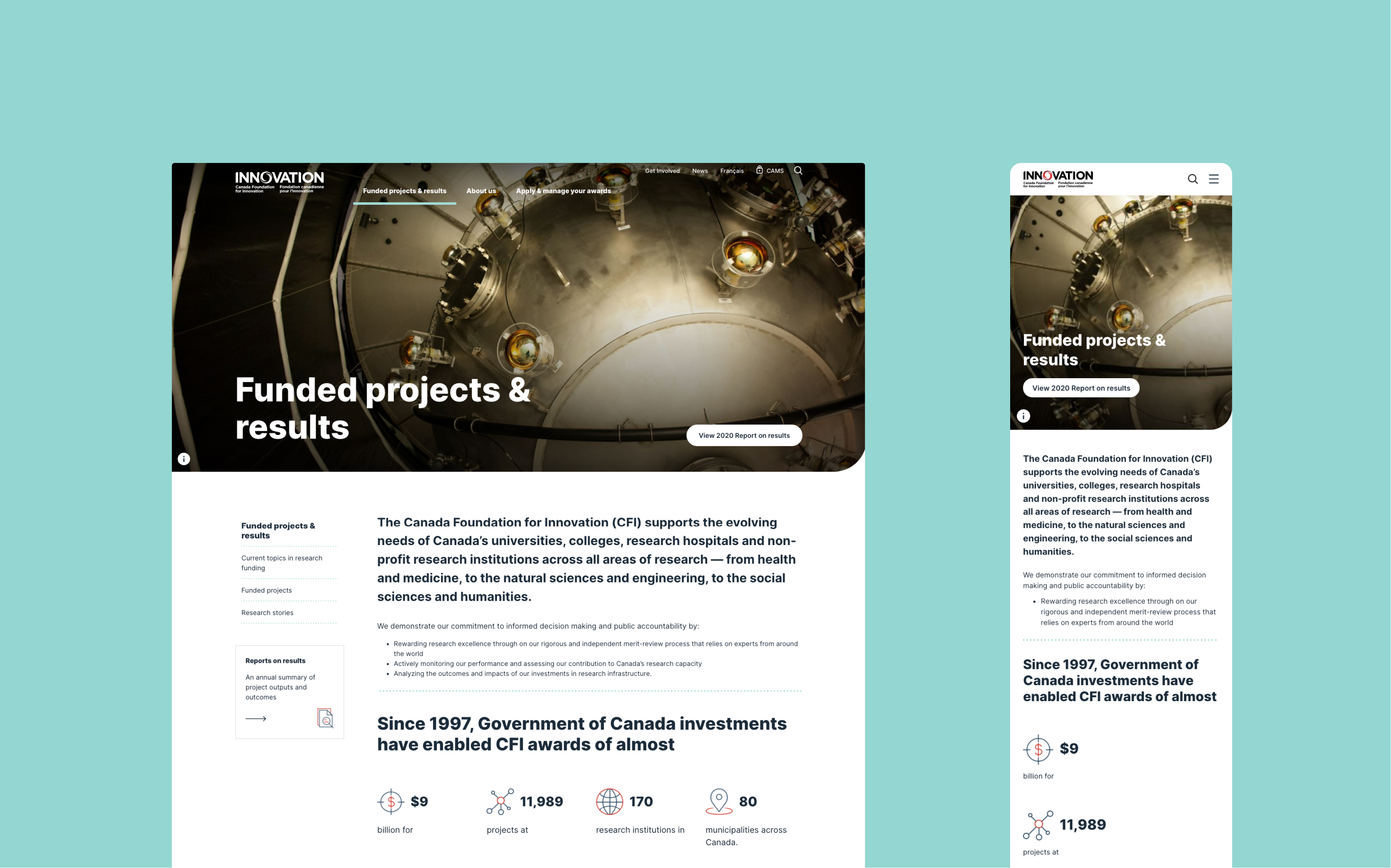Screenshot of the Canada Foundation for Innovation Funded Projects page