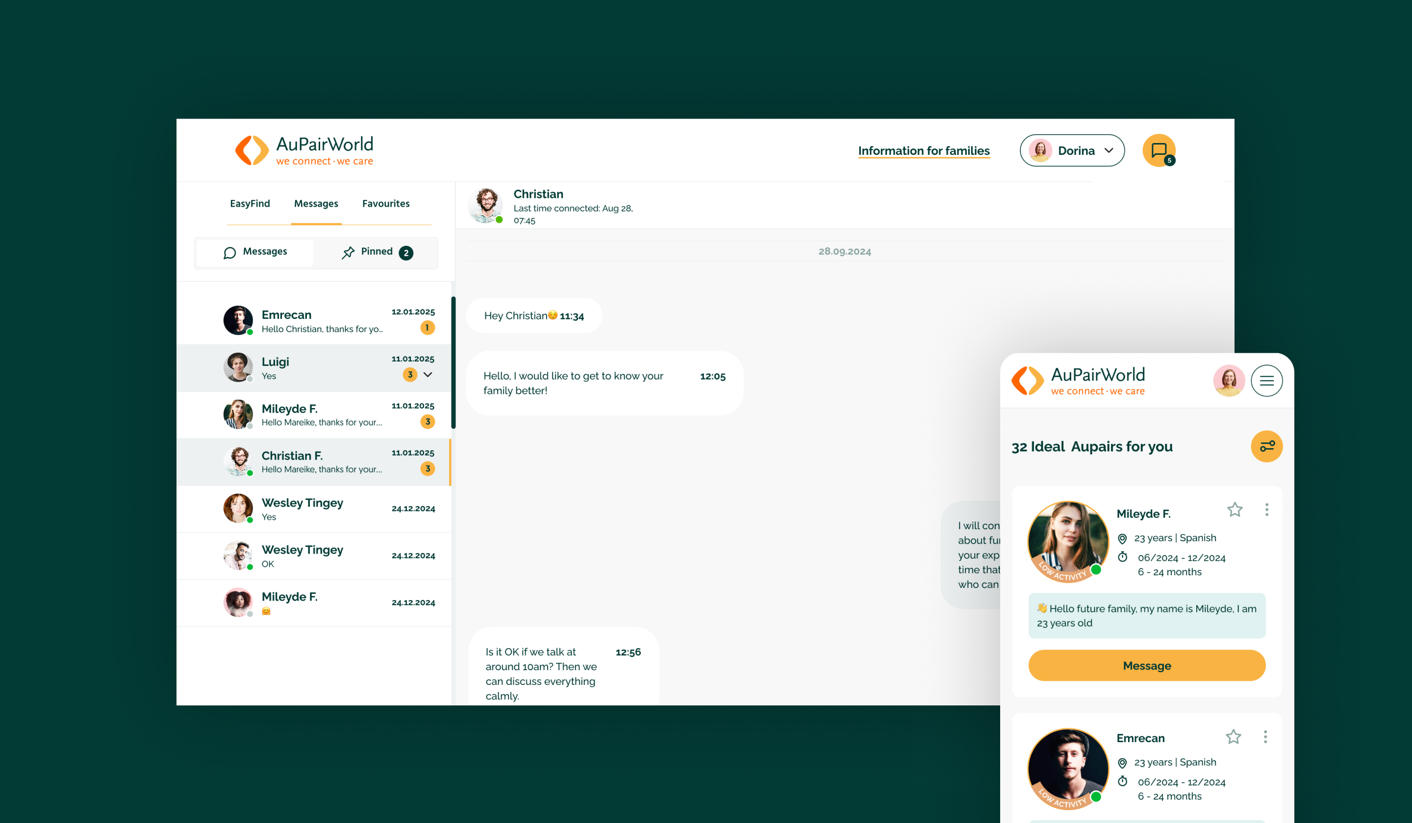 Messaging portal in the AuPairWorld website 