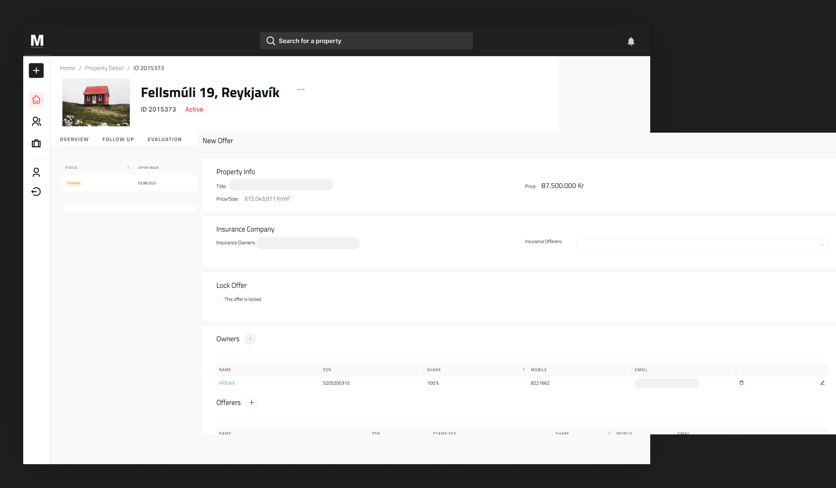 Screenshot showing the functionality to create new offers,