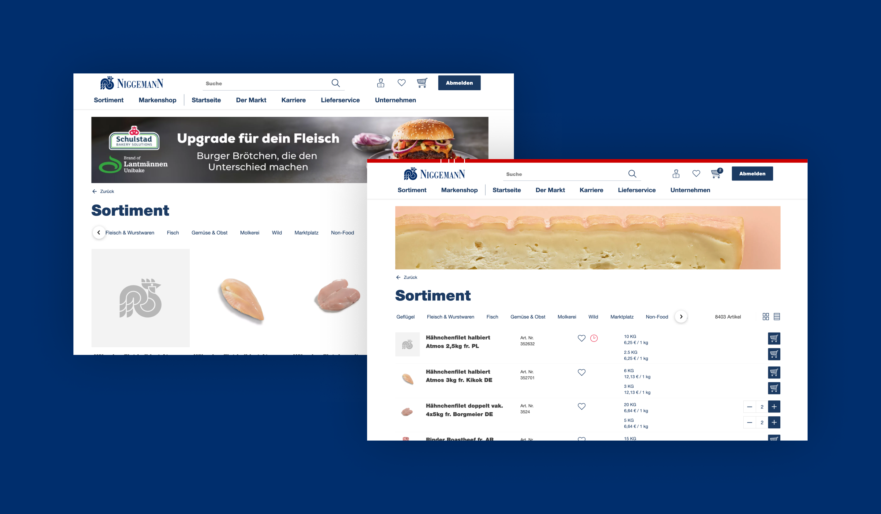 Screenshot showing the seach feature on the Niggemann case study 