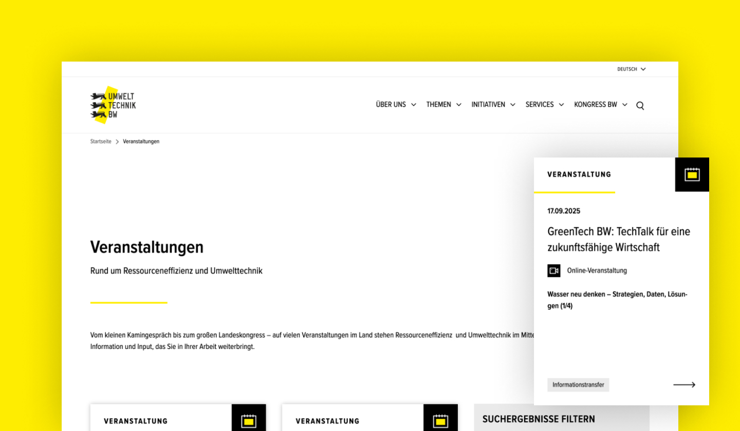 Events platform website displaying current events. 