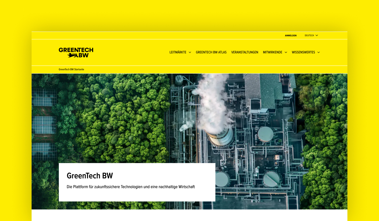 Homepage display of Greentech BW