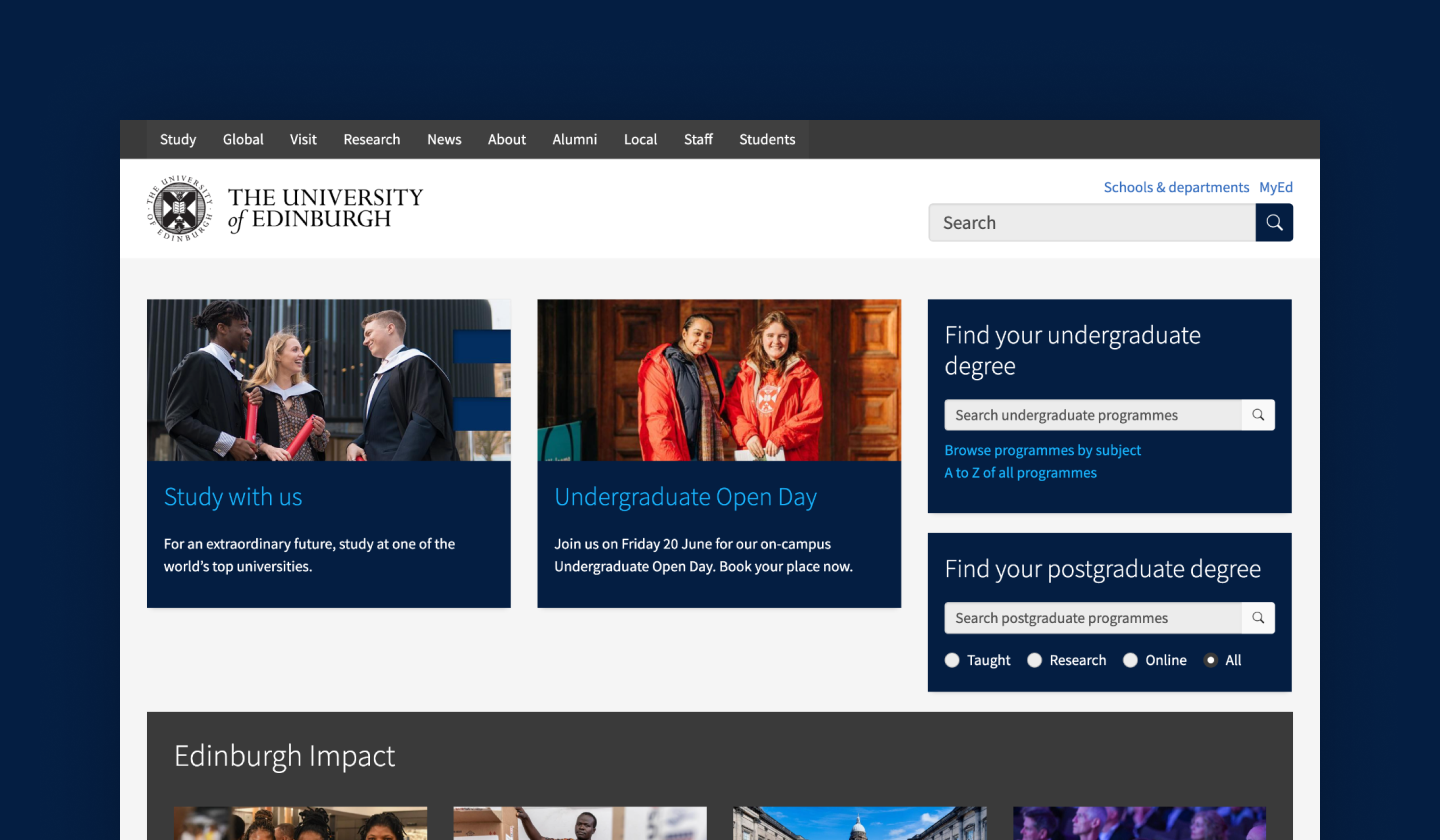 Screenshot showing the University of Edinburgh website platform