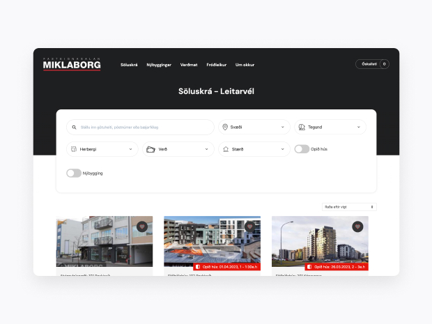 Screenshot showing a page from the Miklaborg website.