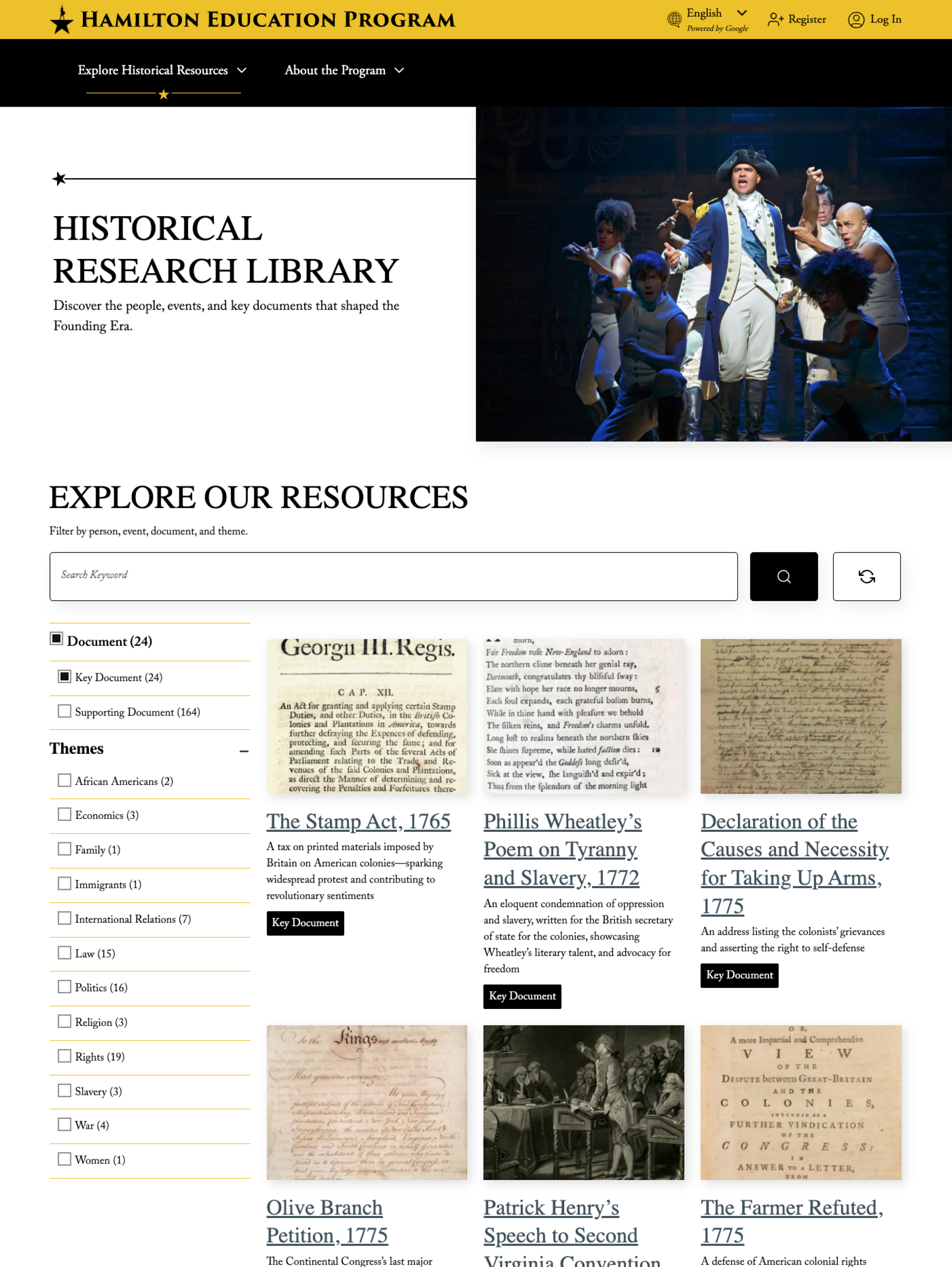 Library page from the Gilder Lehrman Hamilton site