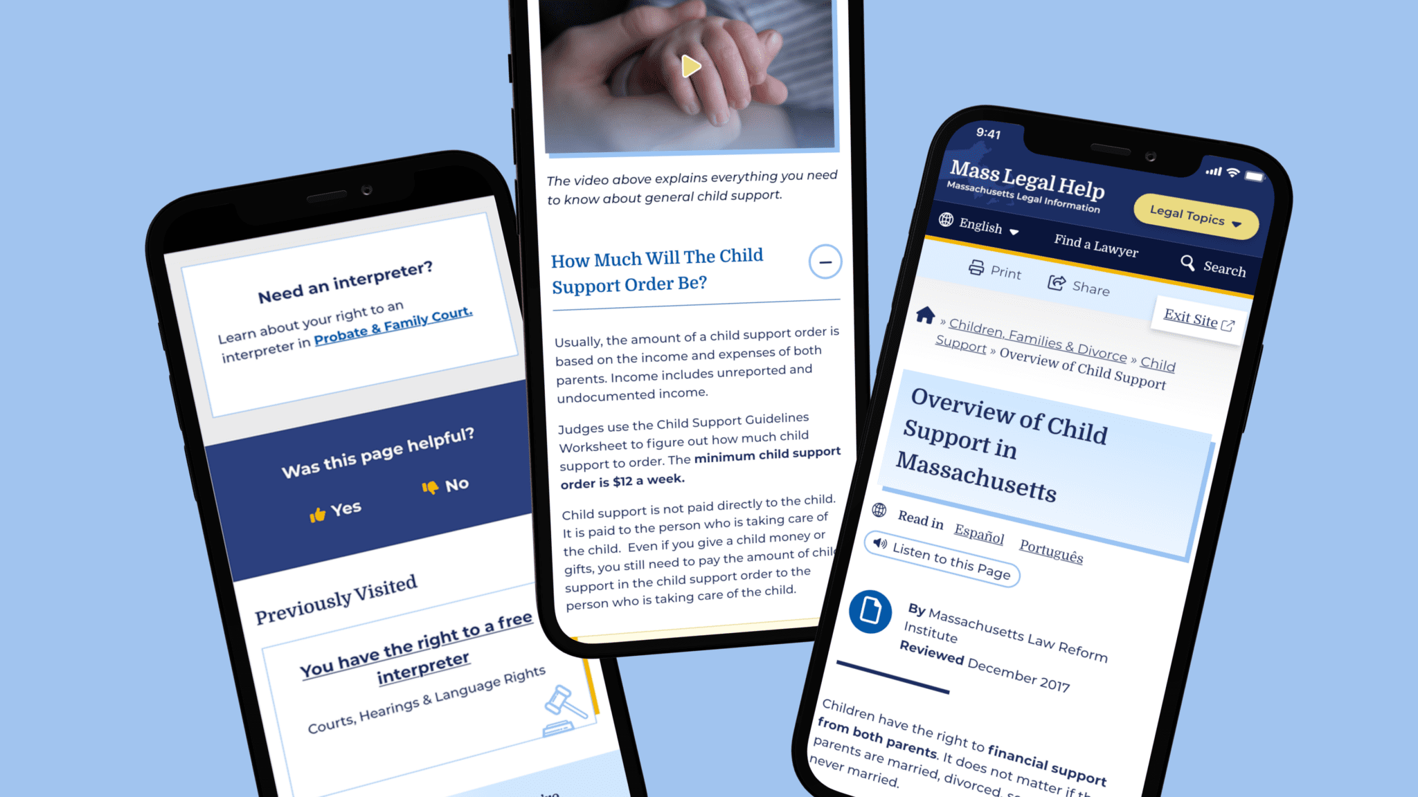 Three mobile phone views to show the range of the desigjn for small screens