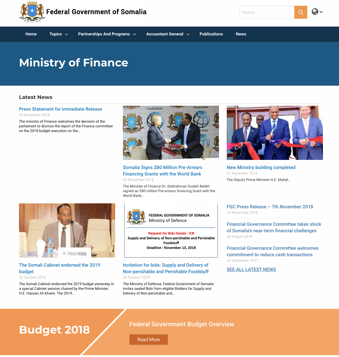 homepage of ministry of finance somalia