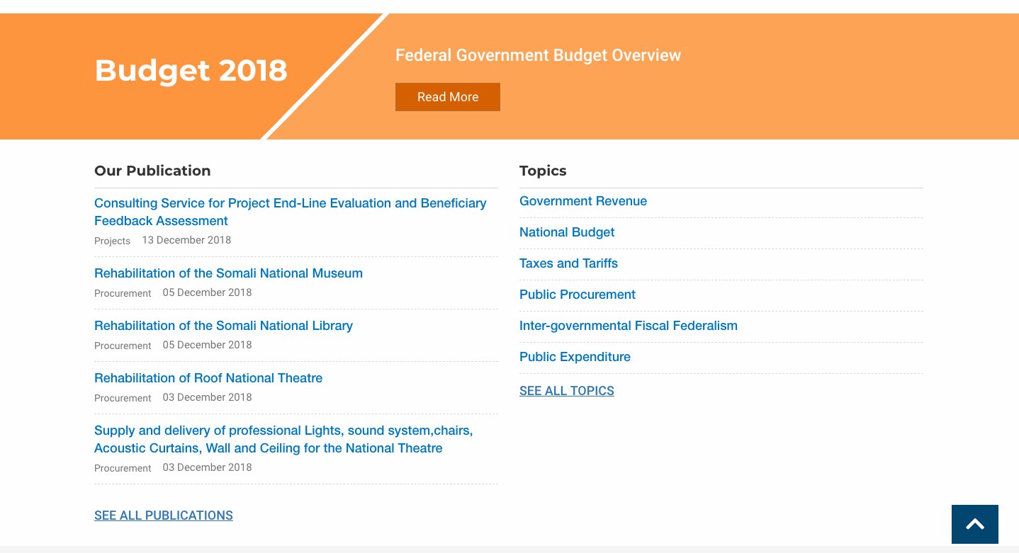 homepage of the ministry of finance, somalia