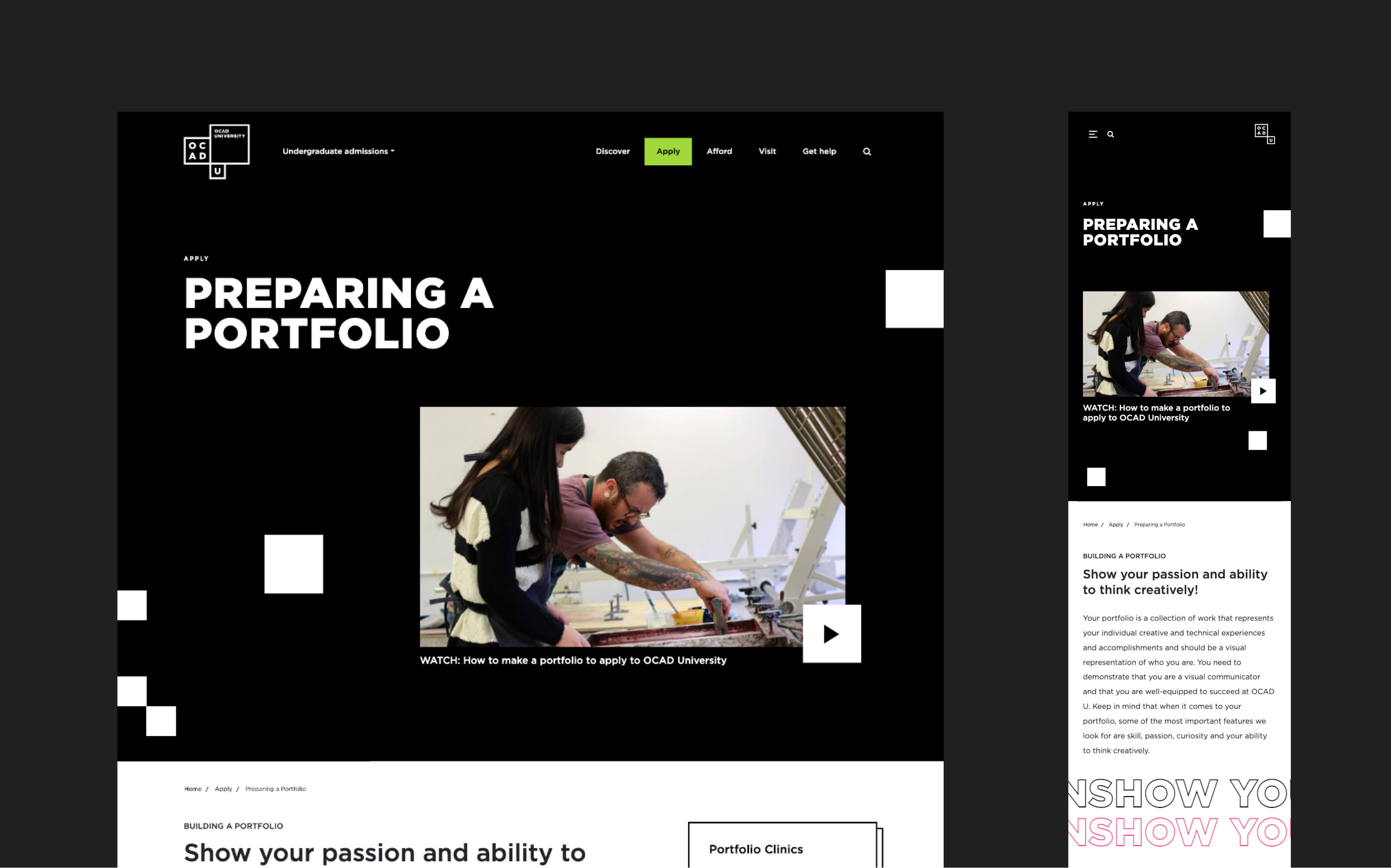 OCAD University preparing a portfolio