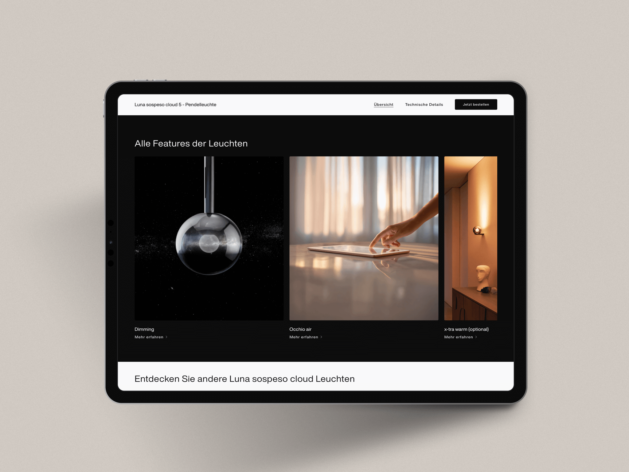 Mockup with tablet showcasing the website of the client Occhio.