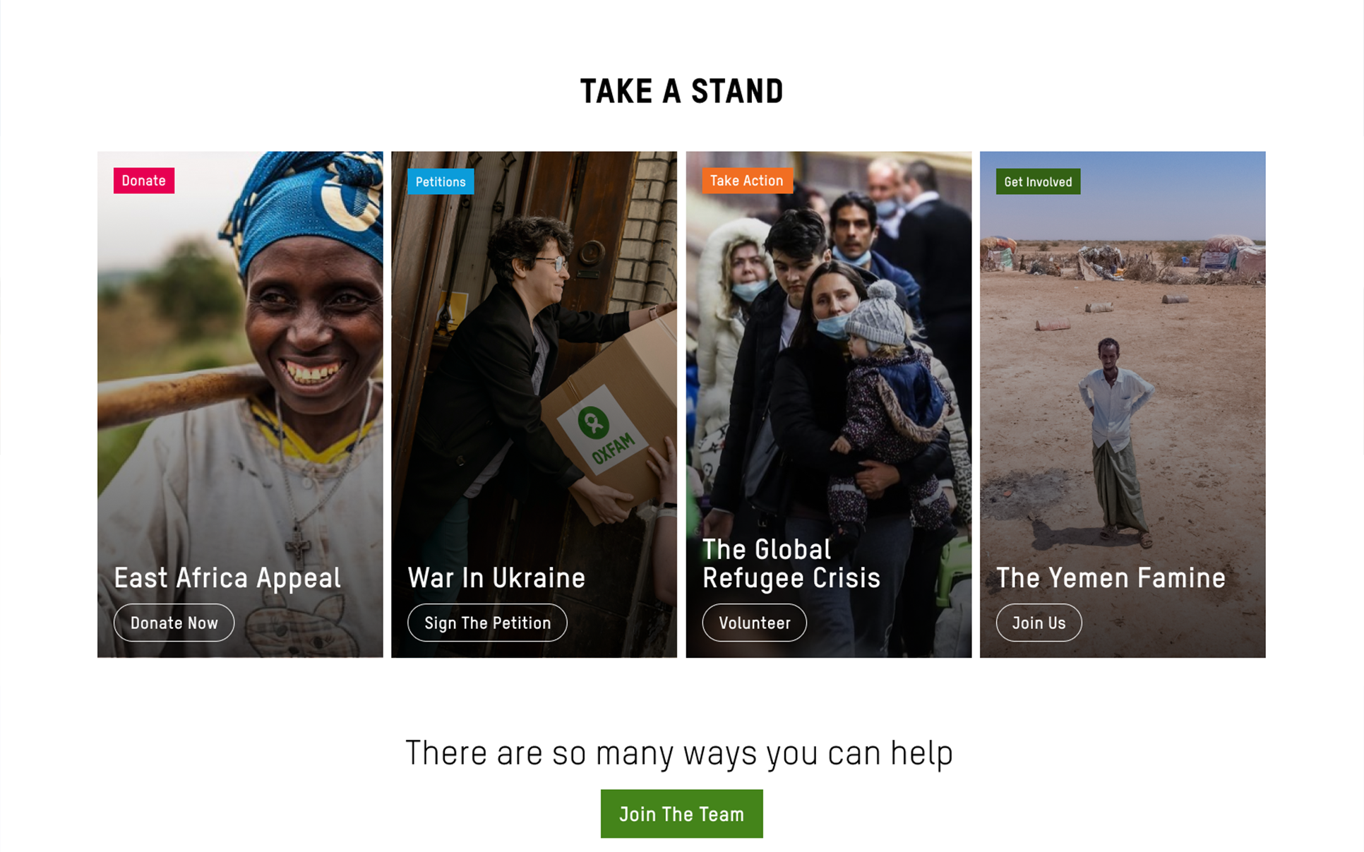 Screenshot showing 4 impact stories which are colour coded.