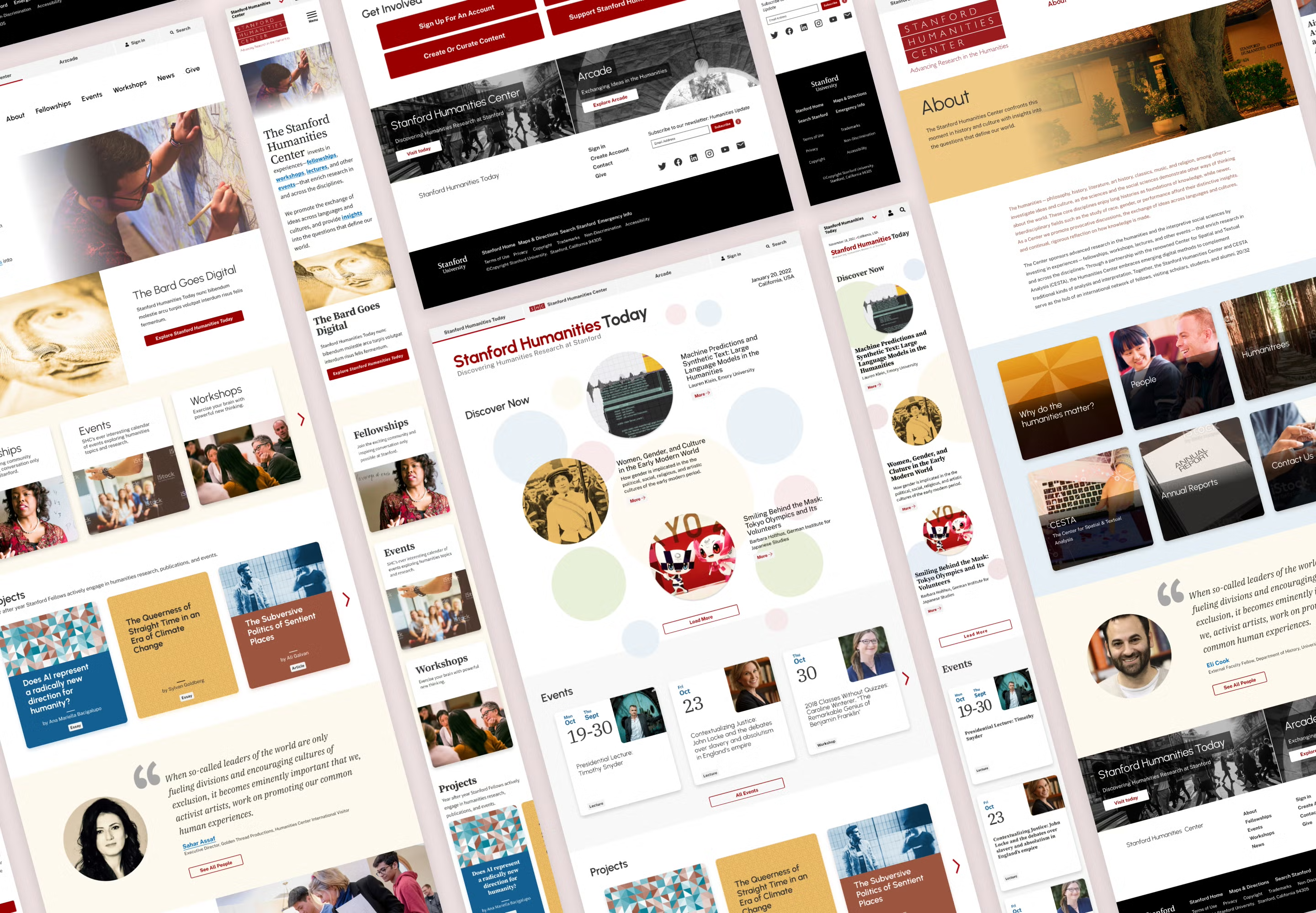 Various pages from the website tiled with panache