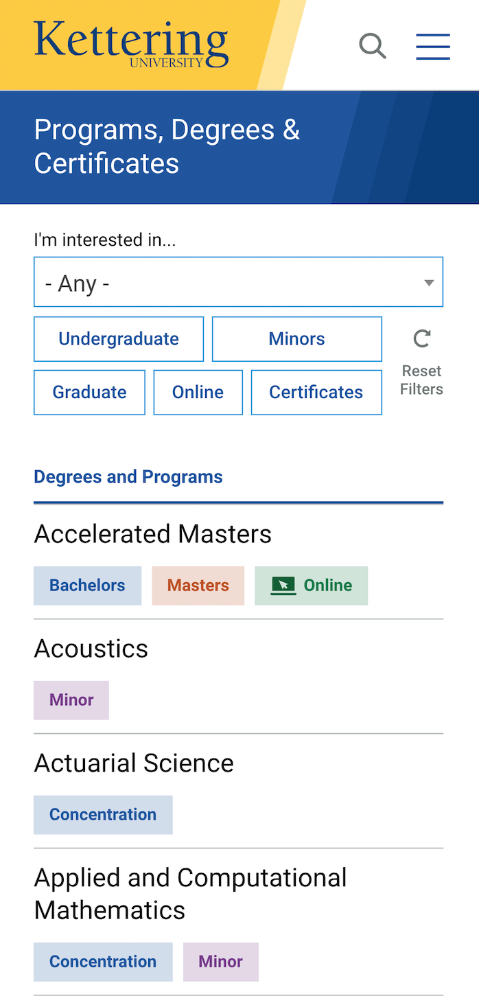 interactive program finder for degrees and certificates