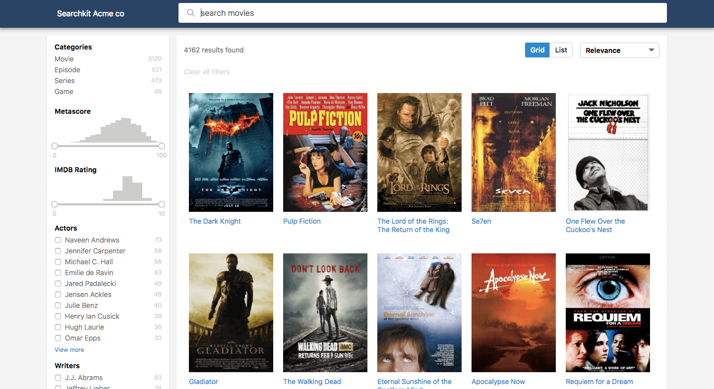 UI of Searchkit with various blocks