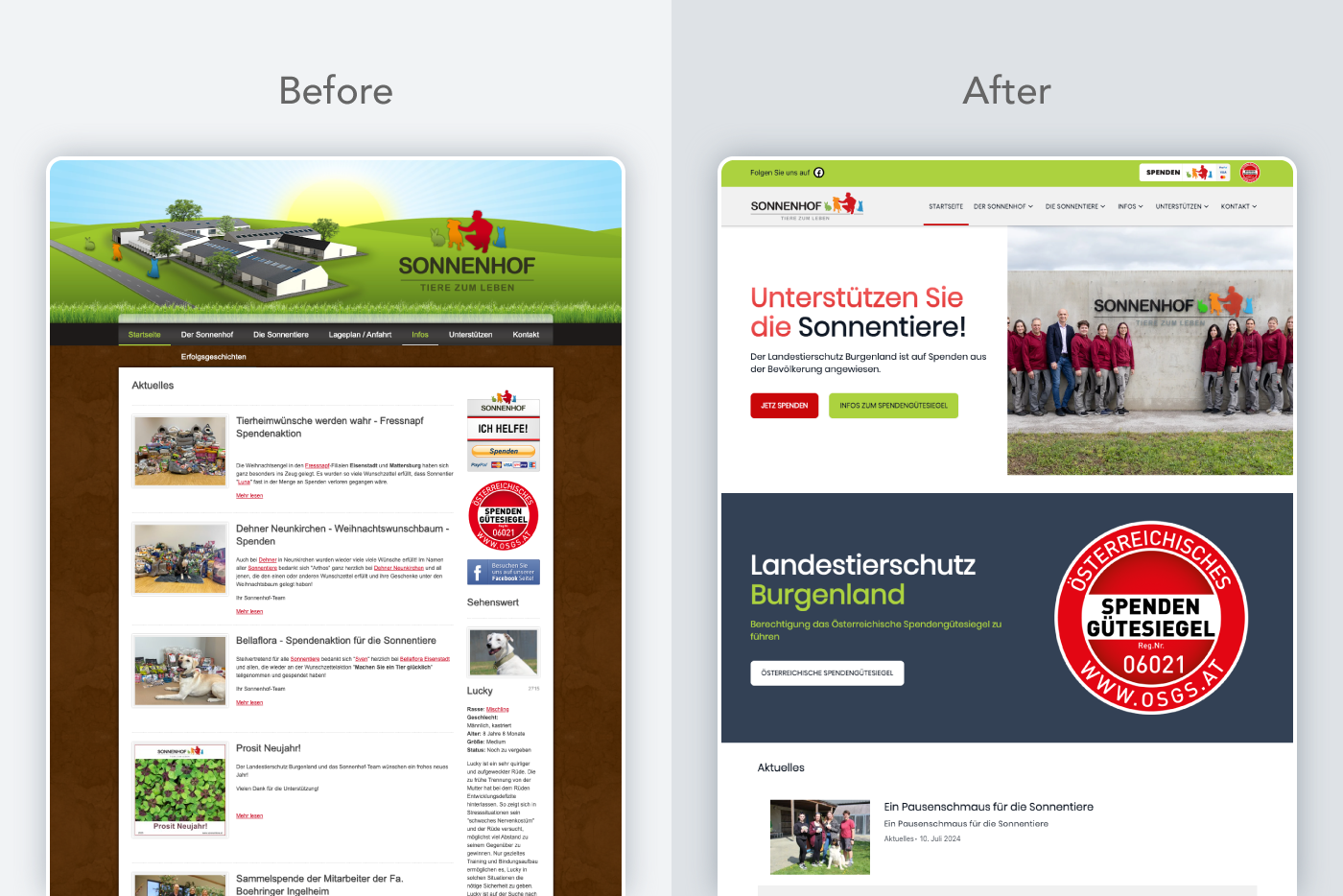 Sonnentiere before and after migration tablet screenshots