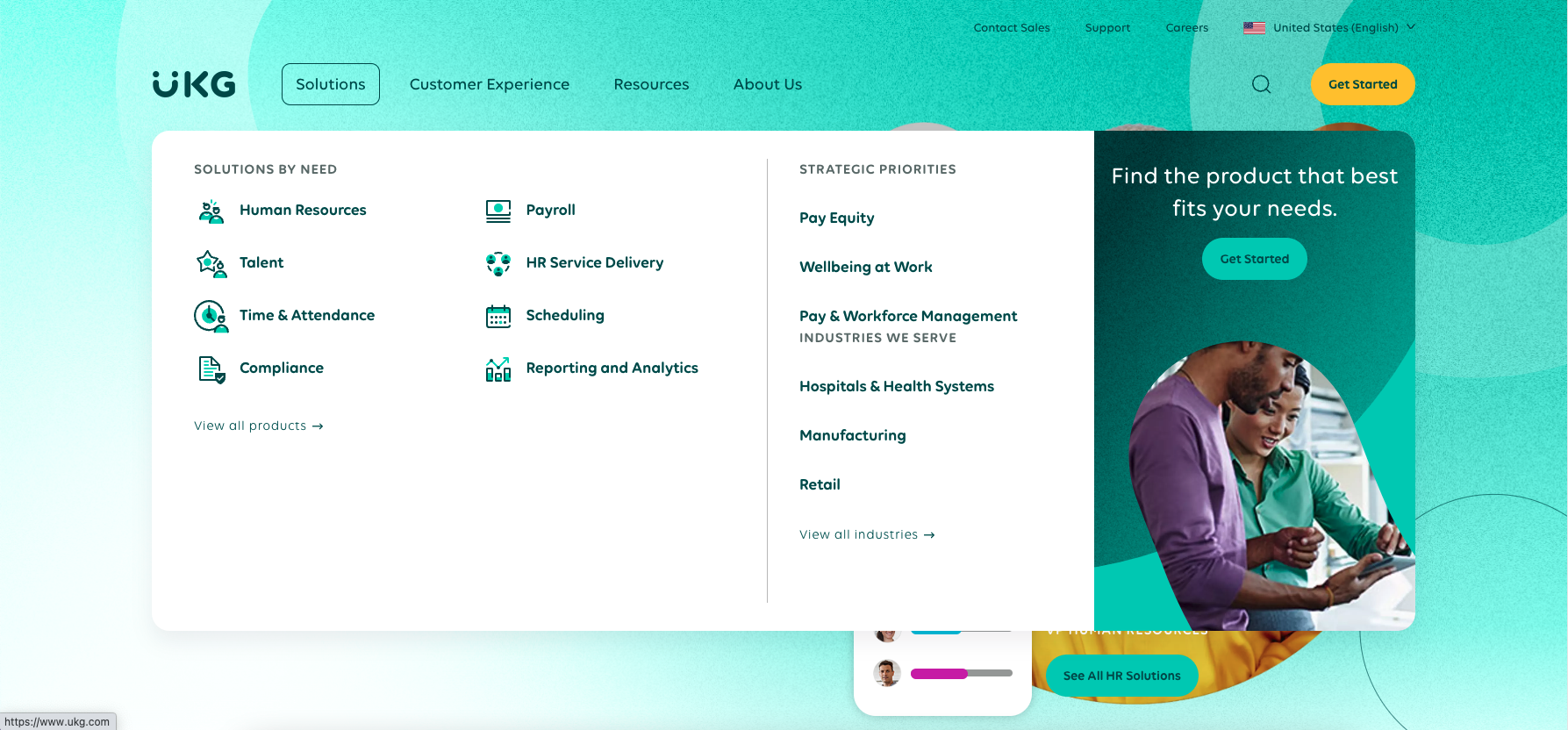UKG Solutions Megamenu