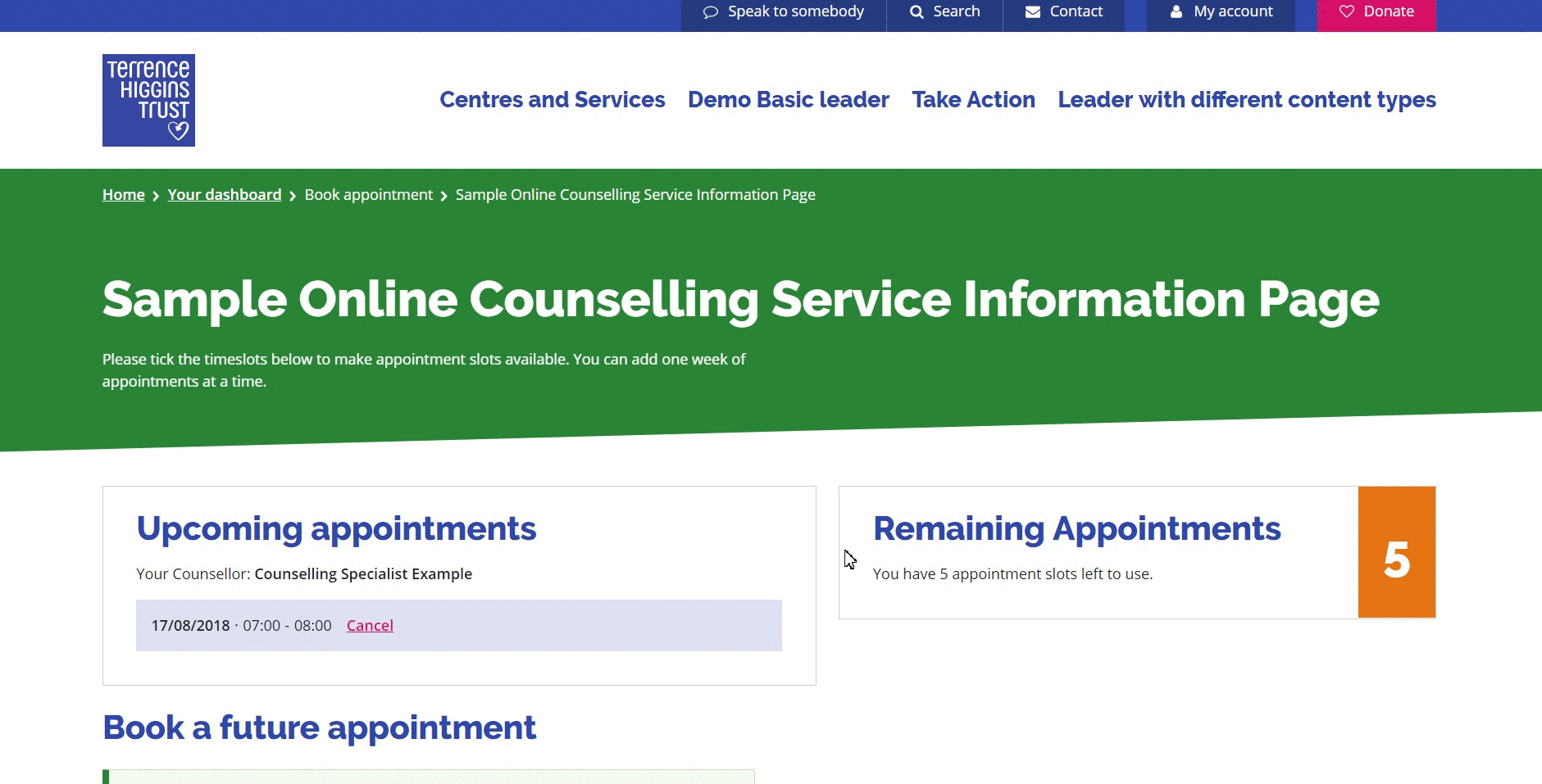 Gif recording of the appointment cancelation process