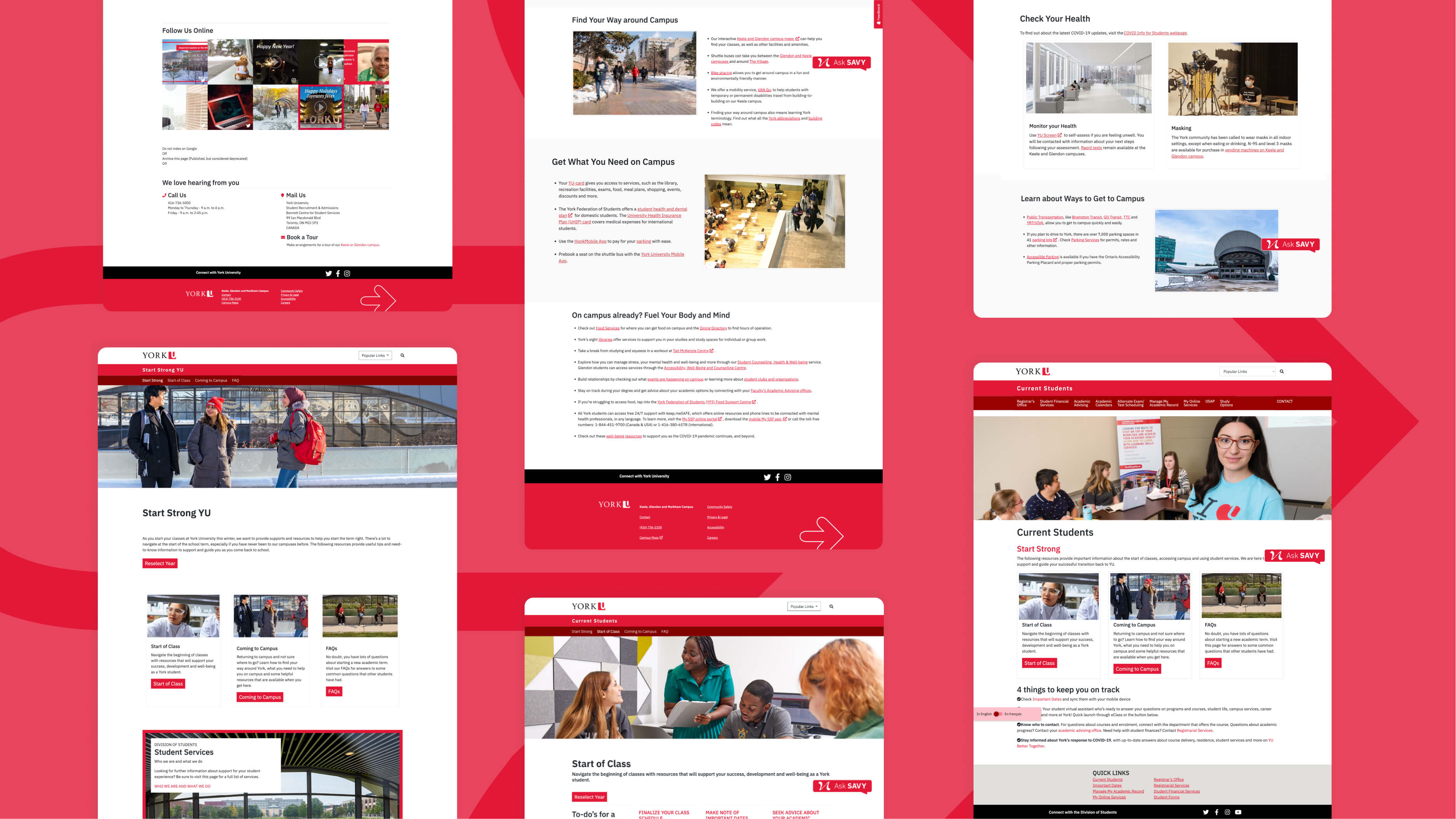 A showcase of York University Current Students browser pages