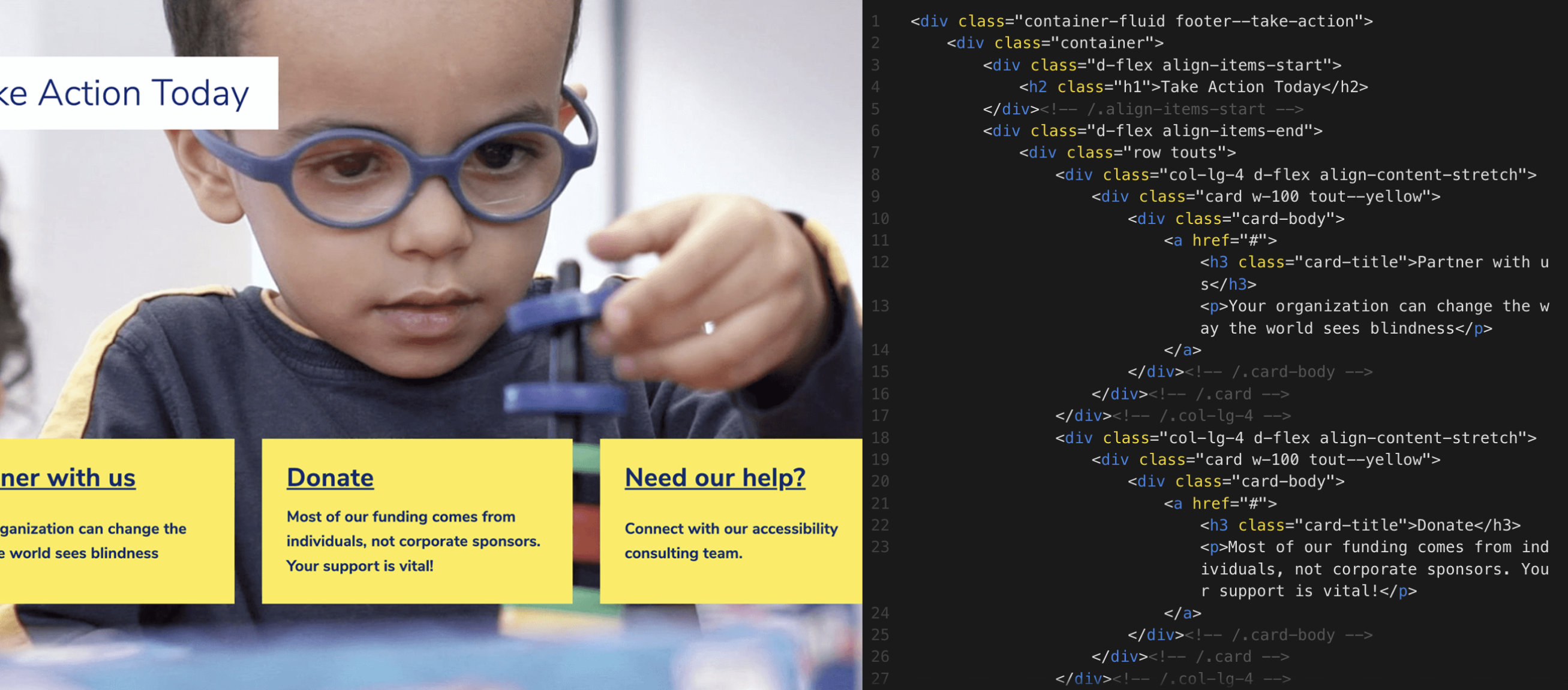 Screenshot of AFB website with source code