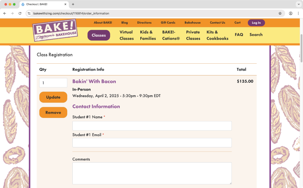 Customized checkout supports gathering registration information