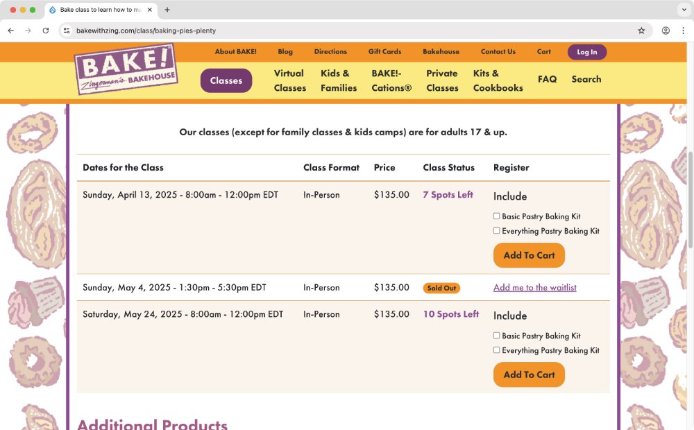 Class session listing