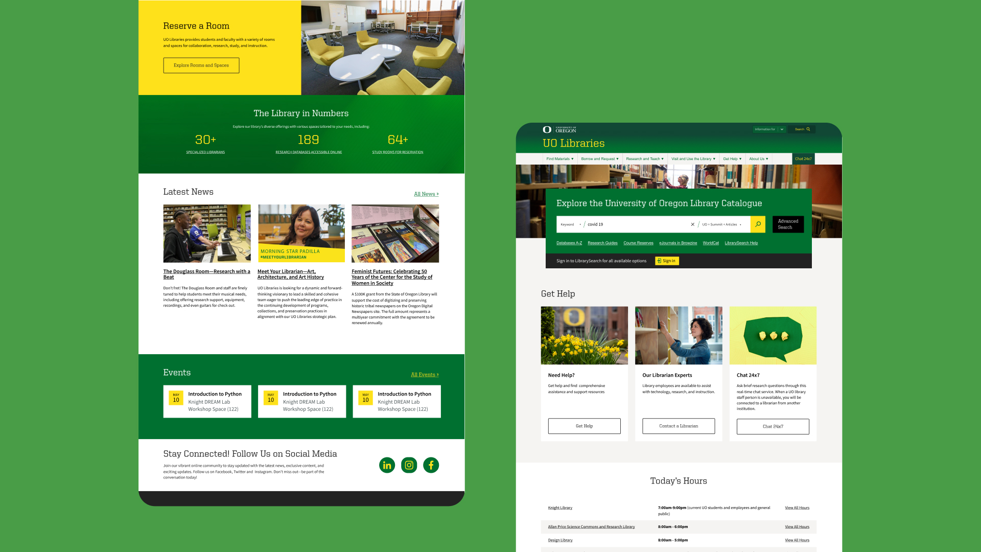 A showcase of the University of Oregon Libraries desktop pages.