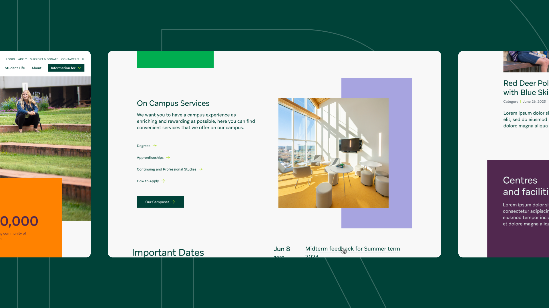 Screenshots of the Red Deer Polytechnic desktop pages