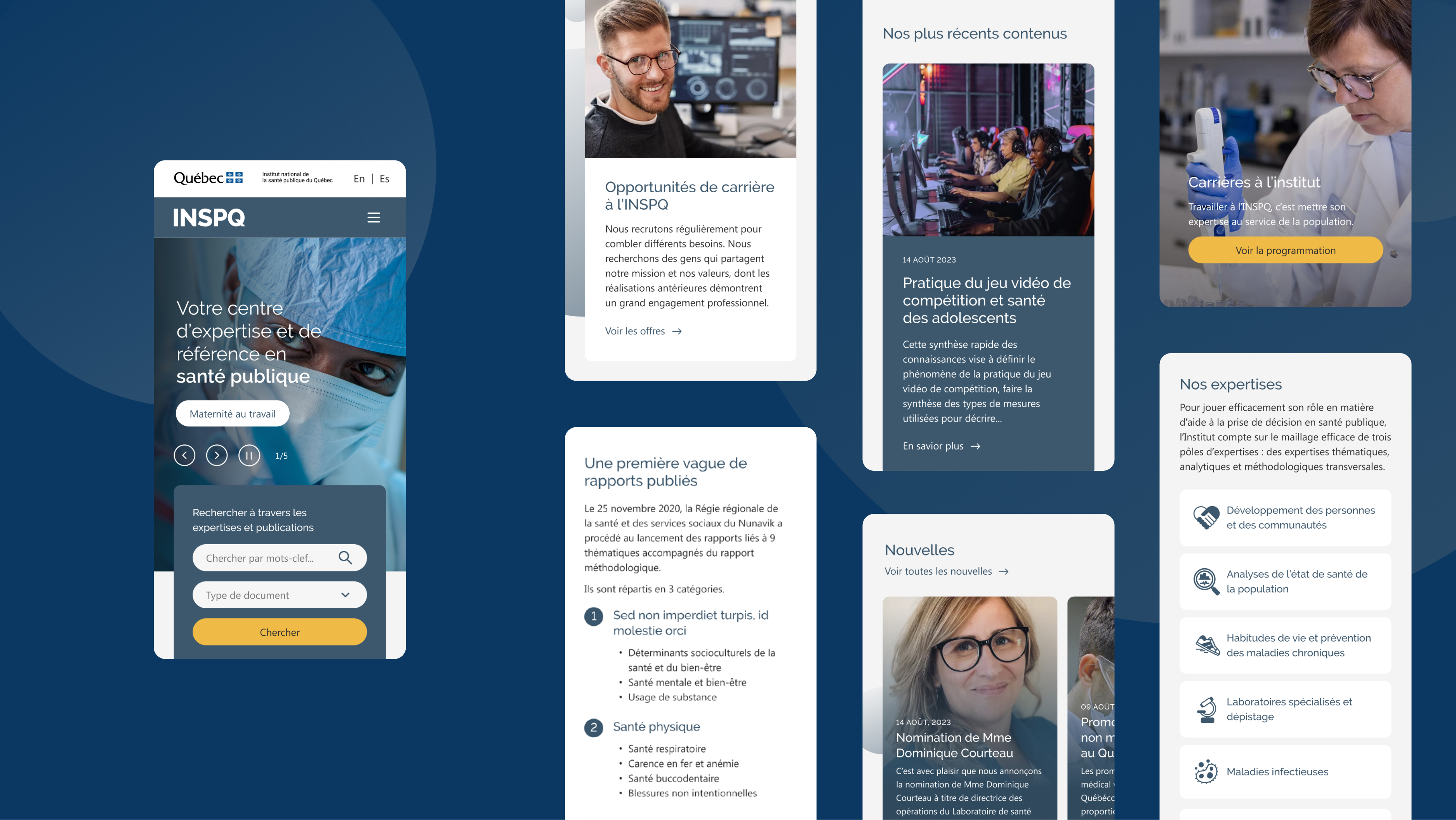 Multiple screenshots of the mobile site for INSPQ