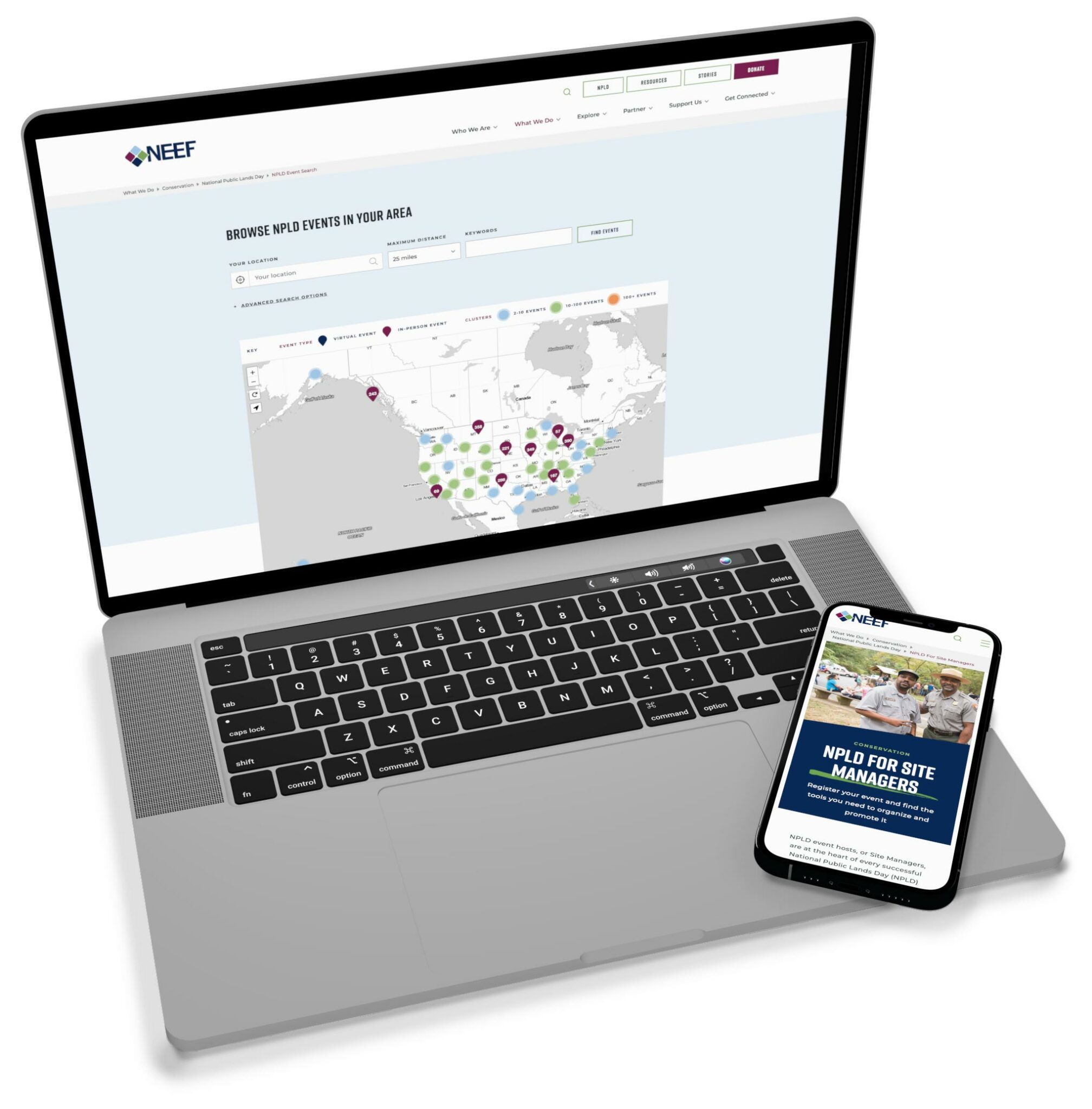 The NLPD map interface for both a laptop and mobile sized viewport