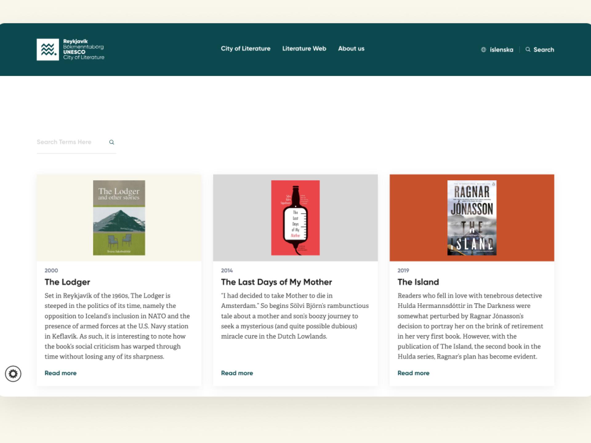 Screenshot showing the Bokmenntaborgin website 