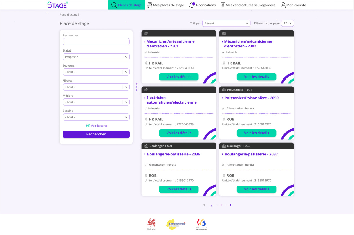 Liste des places de stage sur la plateforme de Stage Plus
