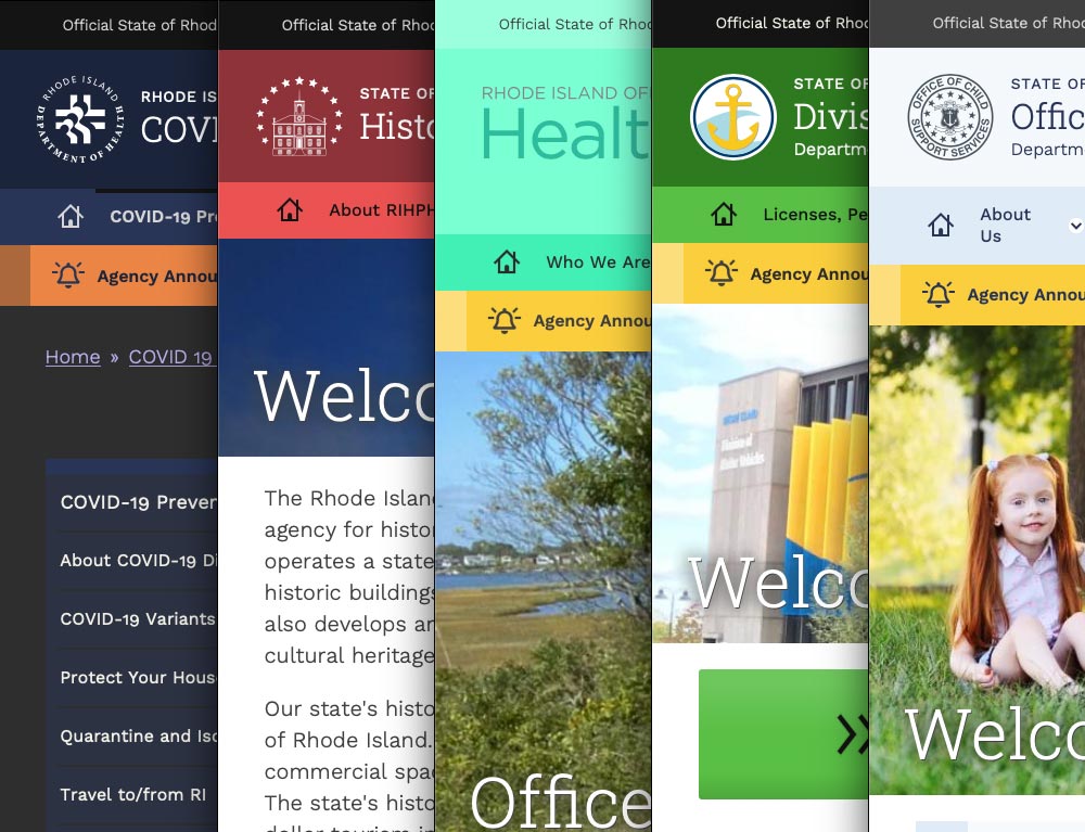 Five color themes for the RI.gov system, each with its own dark mode